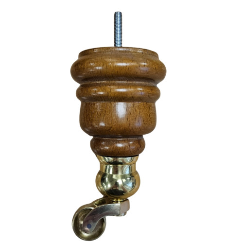 Medium Oak Brass Castored Furniture Leg