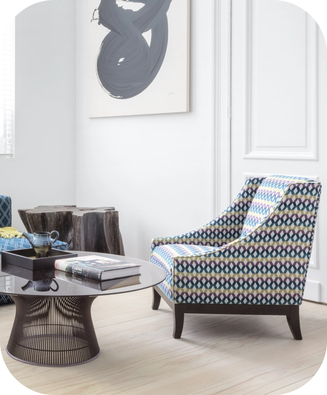 Chair with patterned fabric